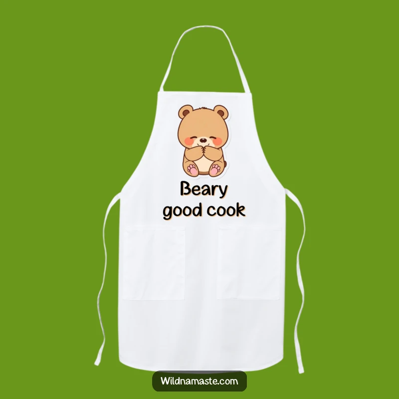 Funny Bear Cub Bowing Apron: Cook with Kindness and Humor in the Kitchen