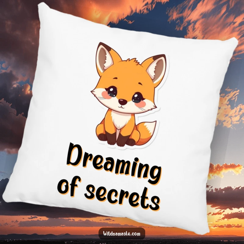 Funny pillow design of a tiny, curious fox with its head tilted and a gentle nose twitch, offering plush comfort.