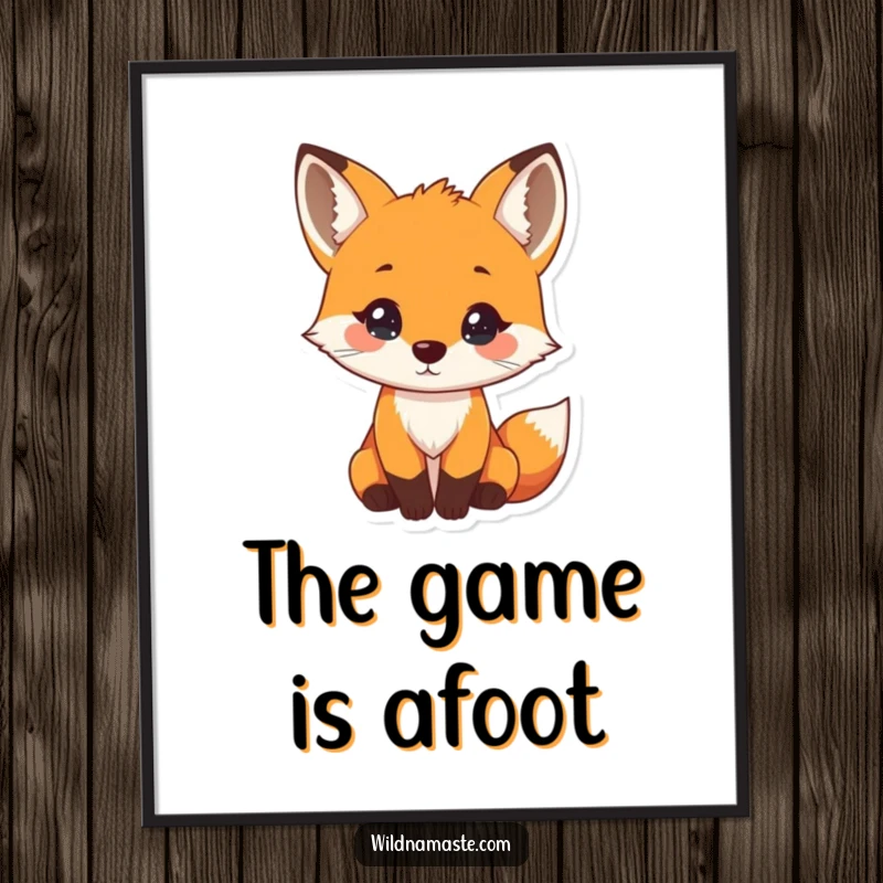 Funny digital art print of a tiny, curious fox with its head tilted and a gentle nose twitch, perfect for whimsical decor.