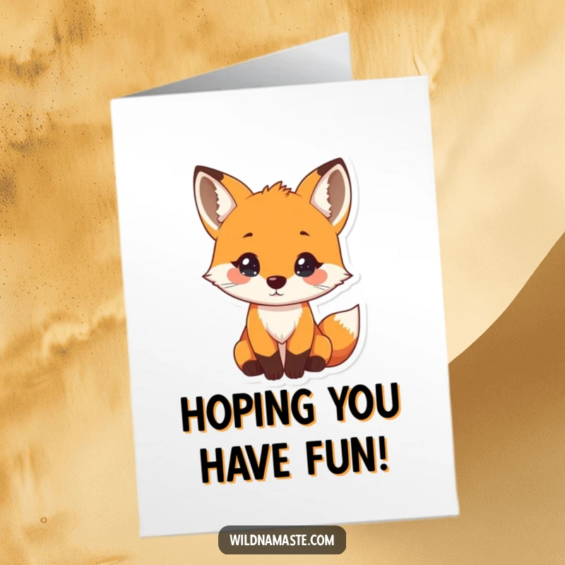 Funny Free Printable Birthday Card: A tiny, curious fox tilts its head, nose twitching with playful interest, ready for fun.