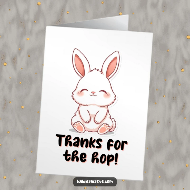 Funny Free Printable Thank You Card: A fluffy bunny sitting tall, ears perked, eyes closed in peaceful gratitude.