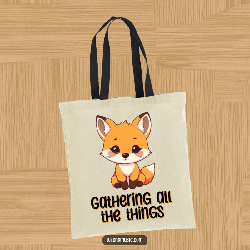 Funny tote bag illustrated with a tiny, curious fox with its head tilted and a gentle nose twitch, perfect for carrying essentials.